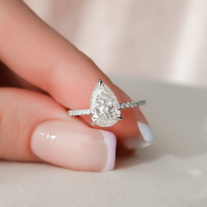 Modern Hidden Halo Pear Cut Moissanite Diamond Wedding Ring
