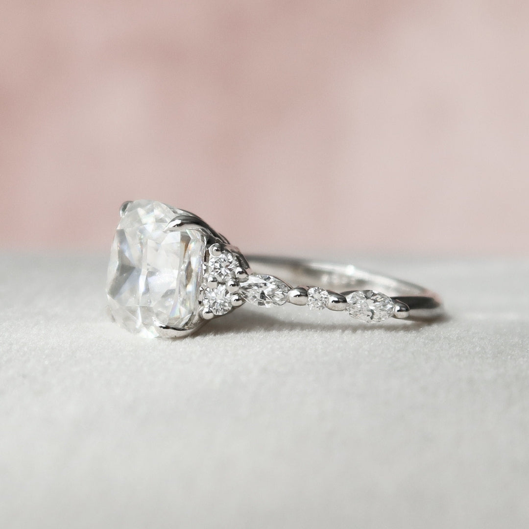 Pave Setting Diamond Ring Featuring a Cushion Cut Brilliance