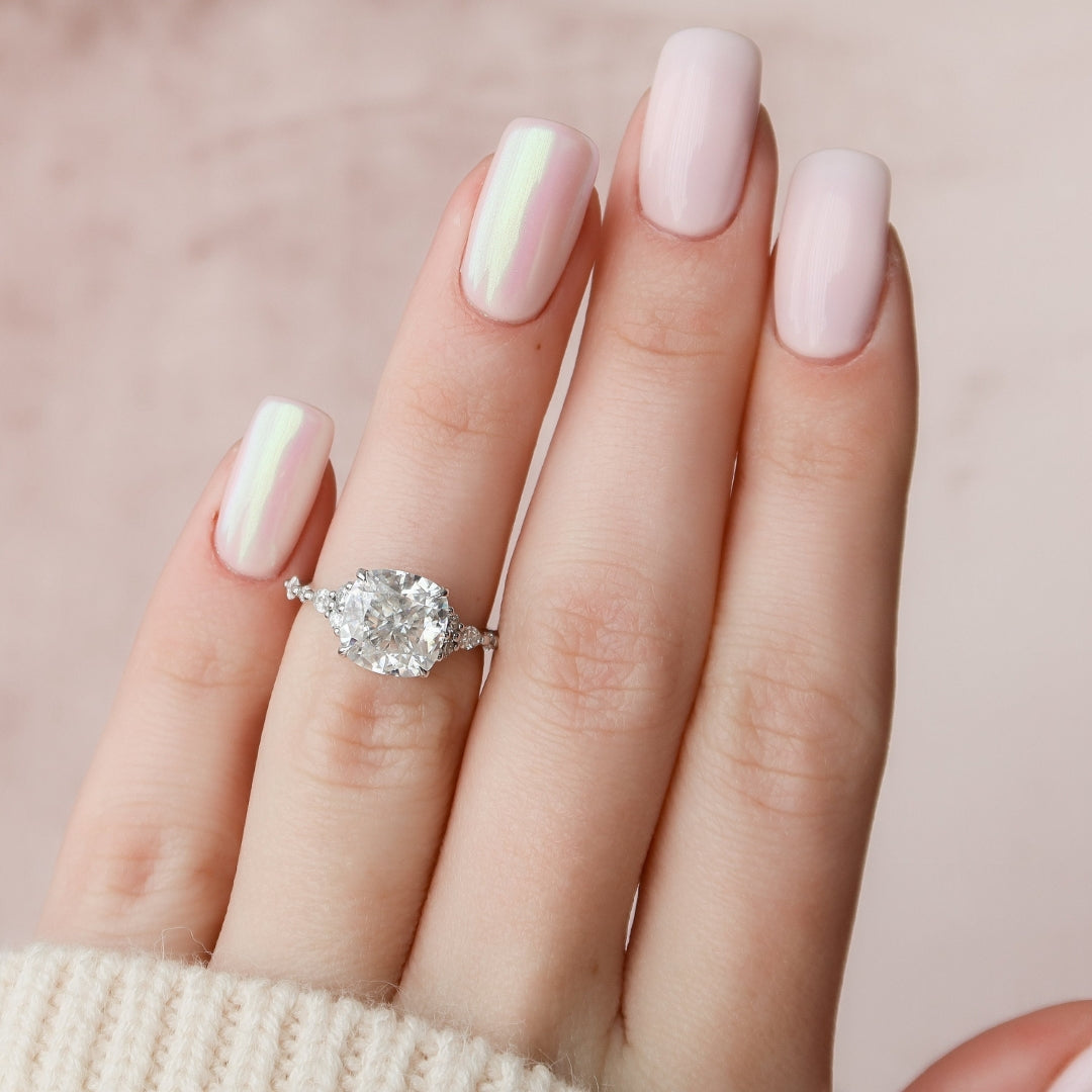 Pave Setting Diamond Ring Featuring a Cushion Cut Brilliance