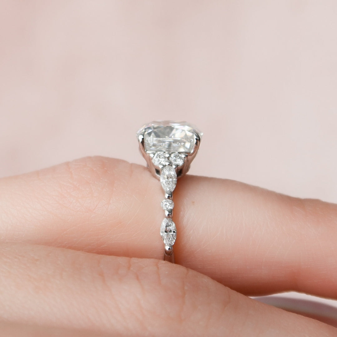 Pave Setting Diamond Ring Featuring a Cushion Cut Brilliance