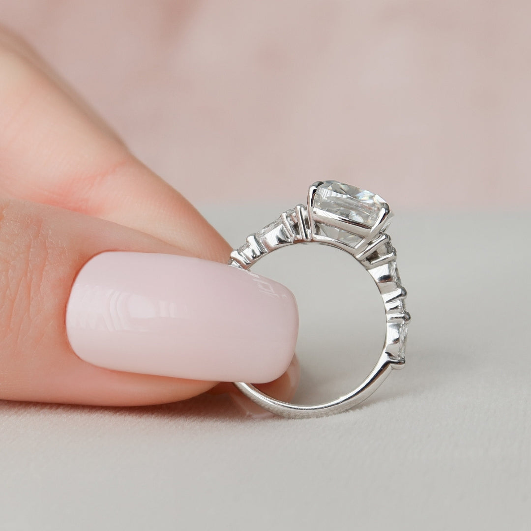 Pave Setting Diamond Ring Featuring a Cushion Cut Brilliance