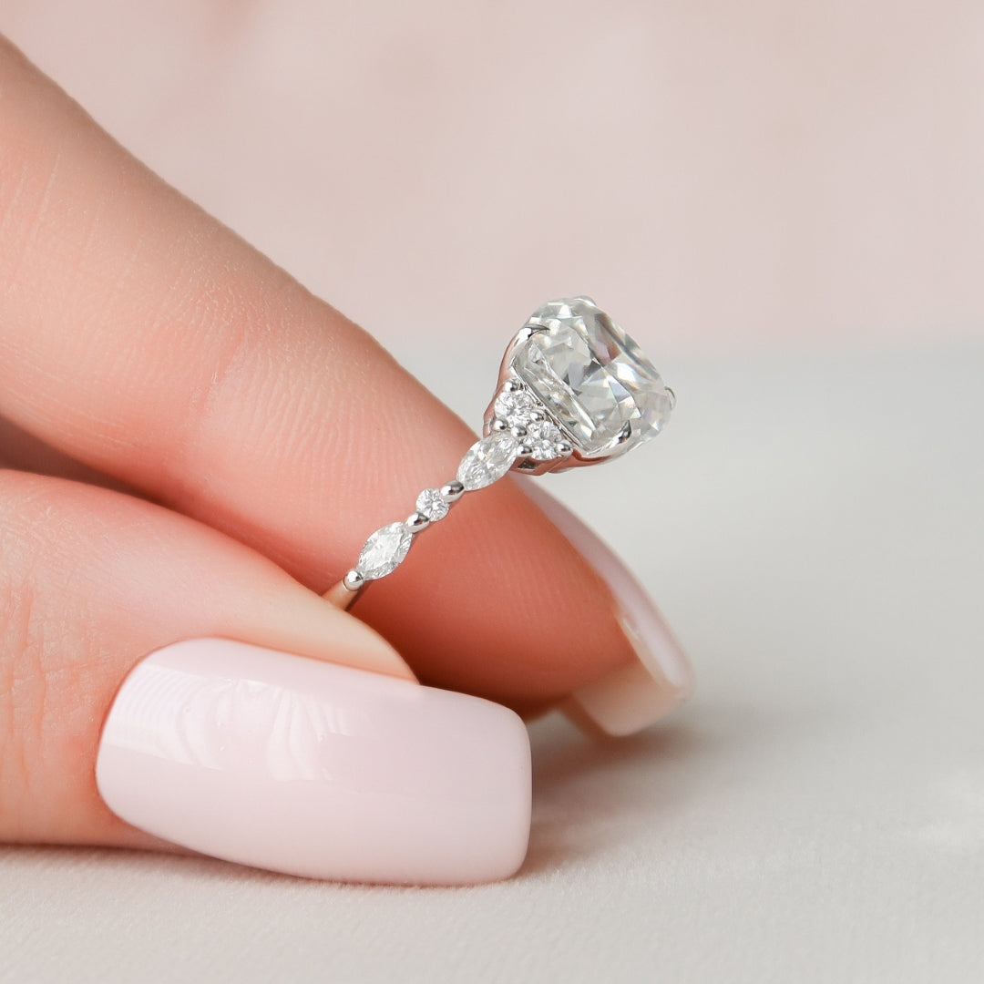 Pave Setting Diamond Ring Featuring a Cushion Cut Brilliance