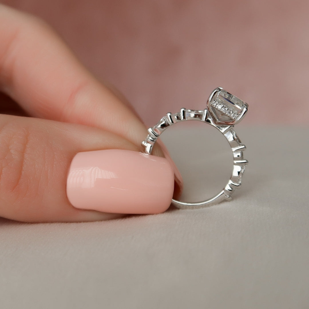 3.40 CT Radiant Cut Pave Setting Hidden Halo Moissanite Engagement Ring