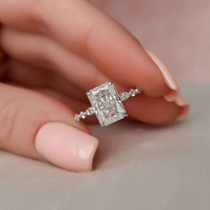 3.40 CT Radiant Cut Pave Setting Hidden Halo Moissanite Engagement Ring