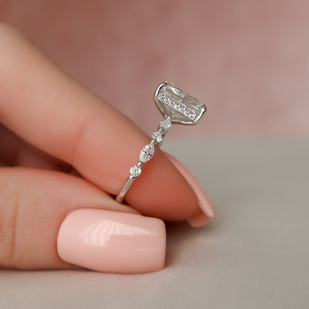 3.40 CT Radiant Cut Pave Setting Hidden Halo Moissanite Engagement Ring