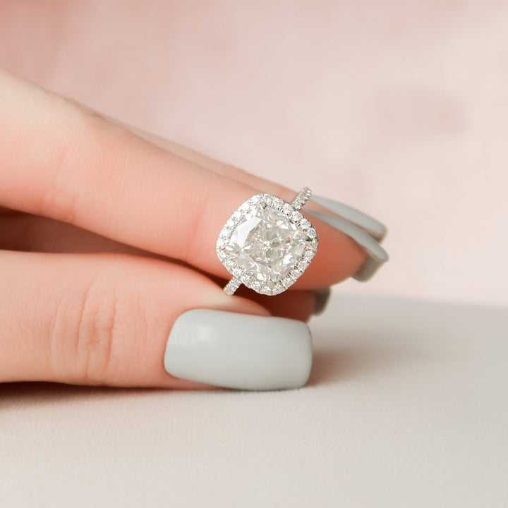 Hidden Halo Ring Pave Setting 4.00 CT Cushion Cut Moissanite Engagement Ring