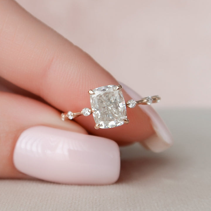 1.70 CT Elongated Cushion Cut Diamond Hidden Halo Engagement Ring