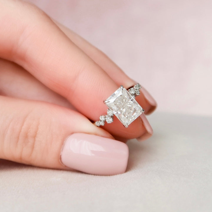 Radiant Cut Hidden Halo Unique Moissanite Engagement Ring