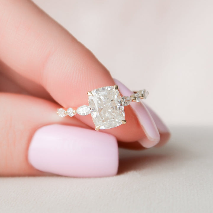 Love in Layers 2.70 CT Cushion Cut Moissanite Ring with a Hidden Halo