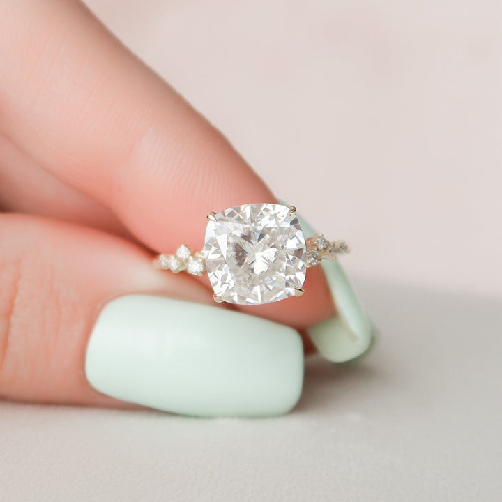Enchanting Hidden Halo Pave Setting Cushion Cut Moissanite Wedding Ring for Her