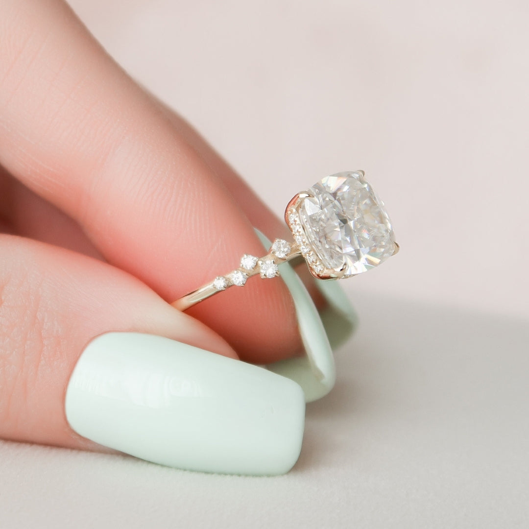 Enchanting Hidden Halo Pave Setting Cushion Cut Moissanite Wedding Ring for Her