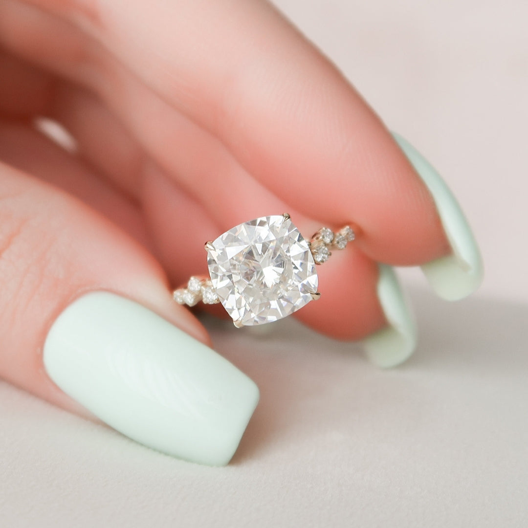 Enchanting Hidden Halo Pave Setting Cushion Cut Moissanite Wedding Ring for Her