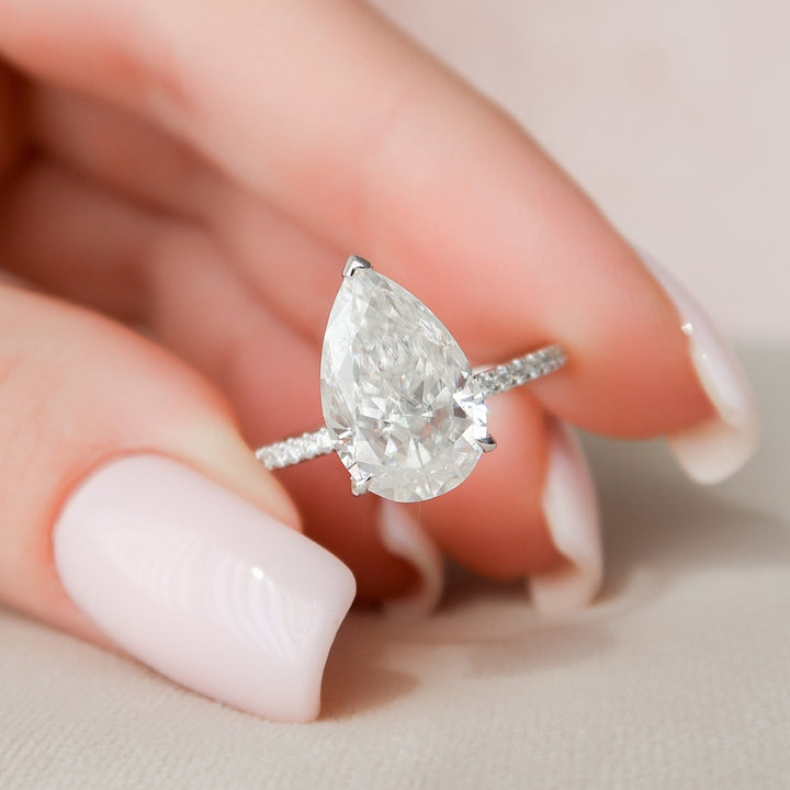 2.70 CT Pear Cut Hidden Halo Pave Setting Moissanite Wedding Ring