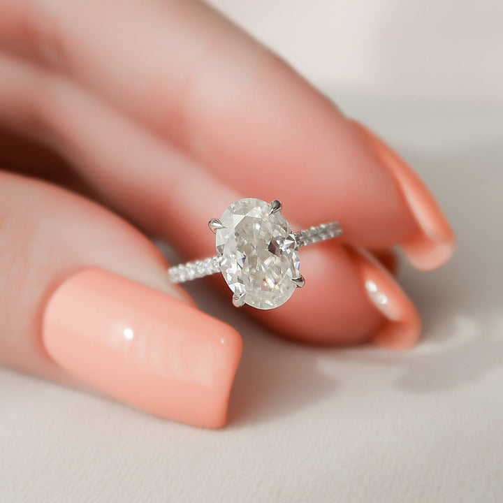 2.37 CT Oval Cut Hidden Halo Cathedral Set Unique Moissanite Engagement Ring