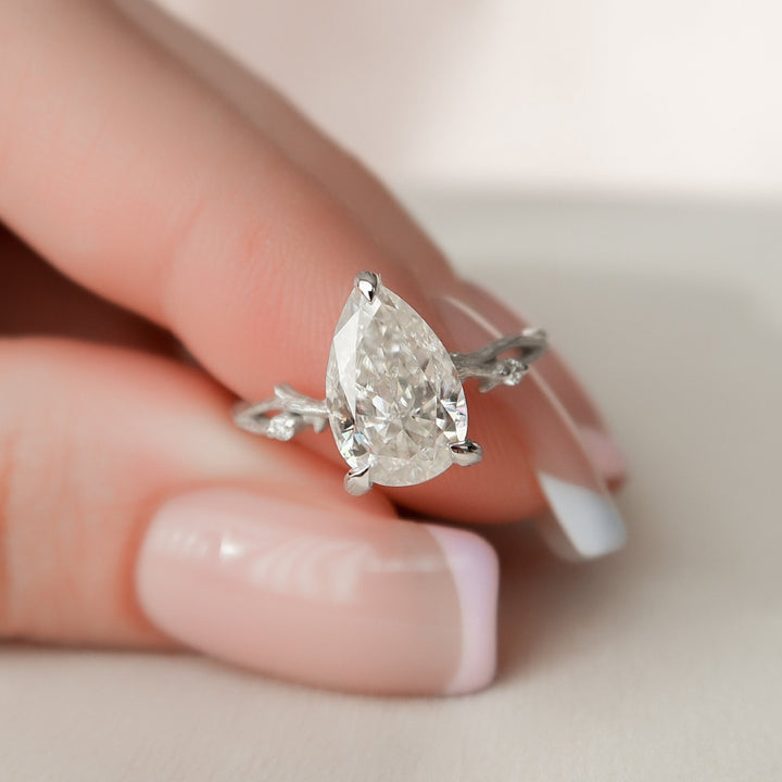 Pear Cut Lovely 2.75 CT Moissanite Side Stone Engagement Ring