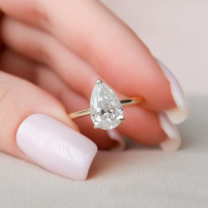1.98 CT Pear Cut Moissanite Diamond Hidden Halo Wedding Ring