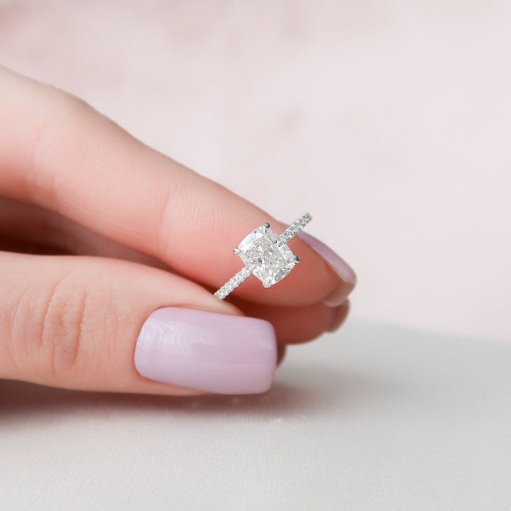 2.45 Cushion Cut Hidden Halo Pave Setting Brilliant Moissanite Anniversary Ring