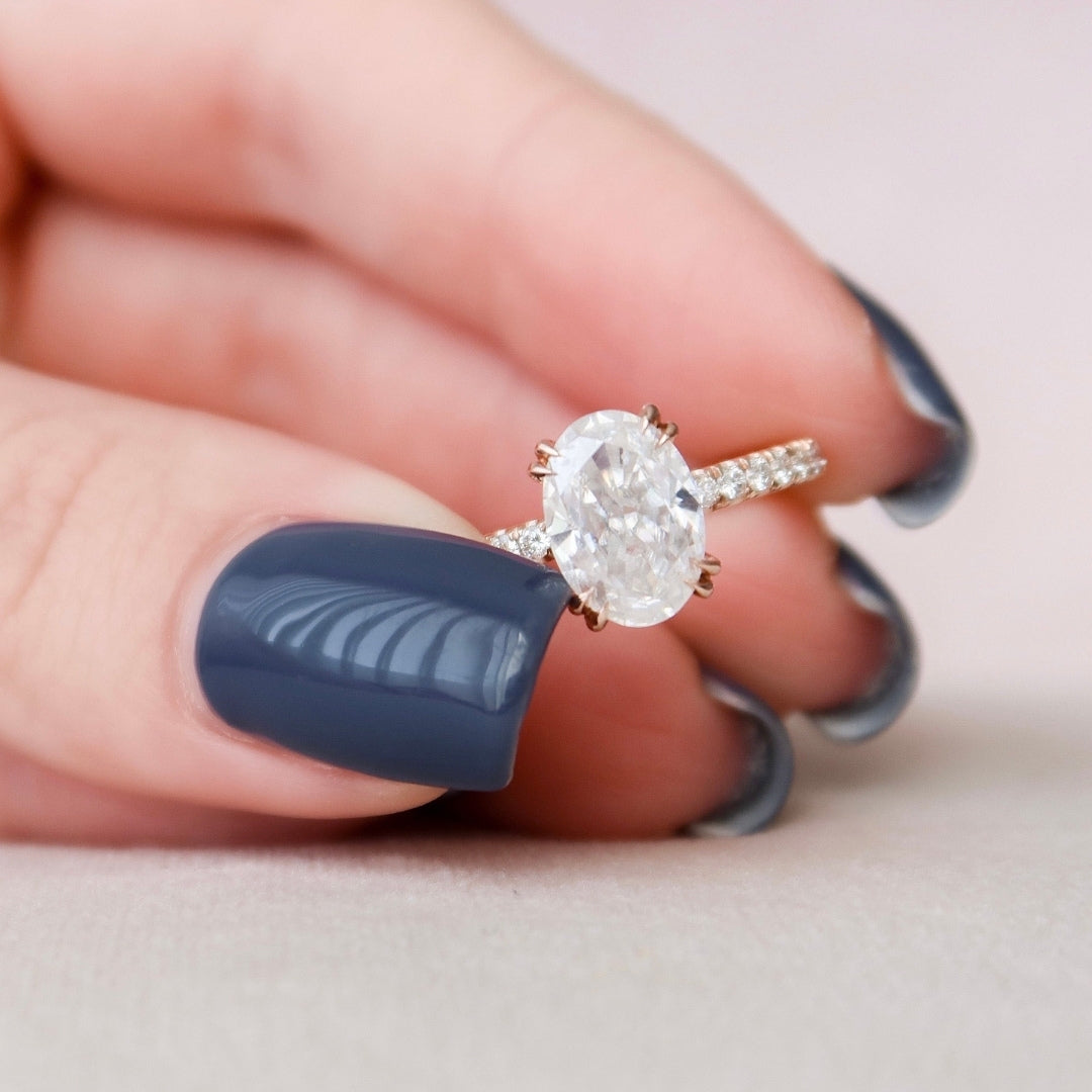 Oval Cut Engagement Ring, 1.73 CT Moissanite Hidden Halo Ring, Four Prong Ring