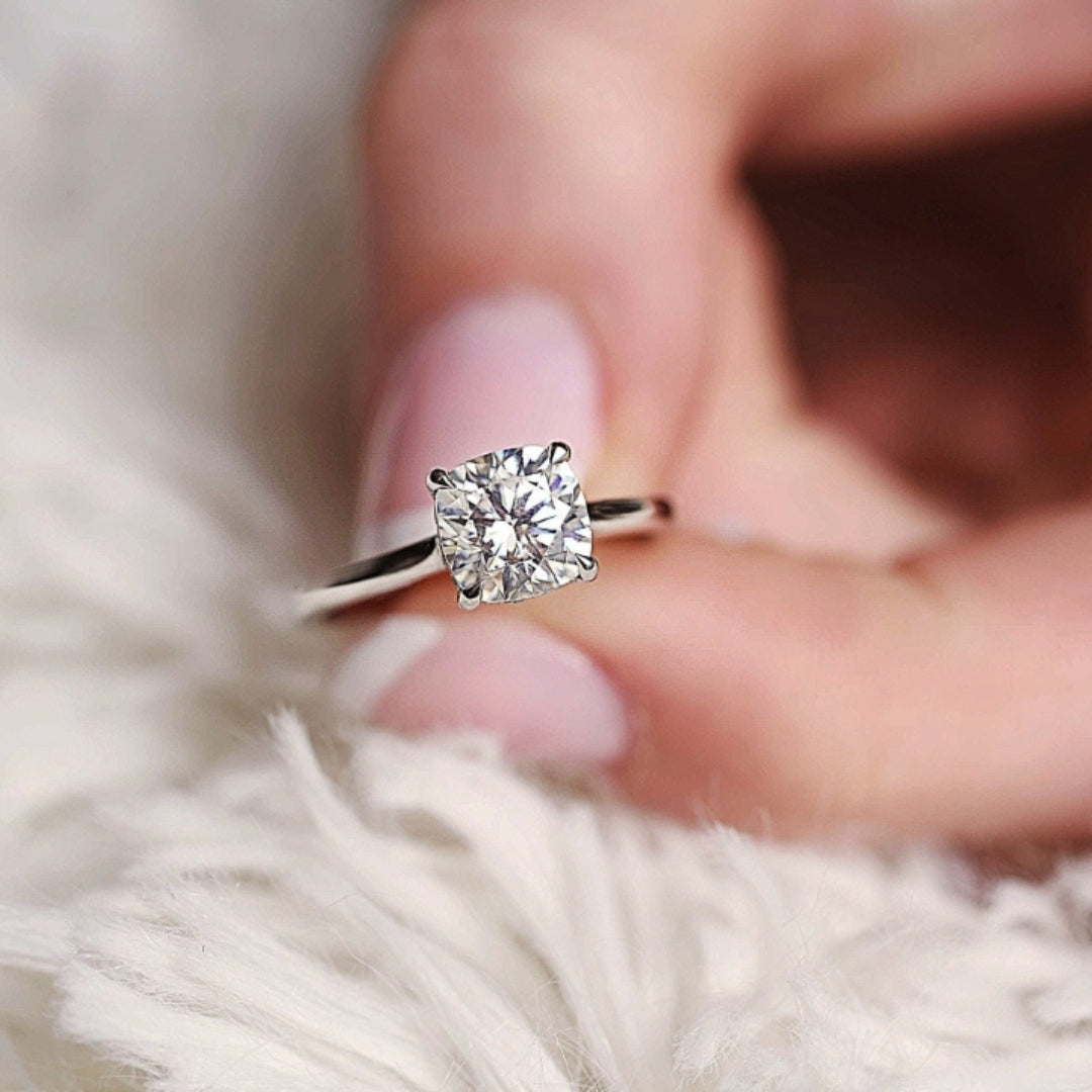 2.00 CT Cushion Brilliant Cut Cathedral Shank Halo Moissanite Anniversary Ring