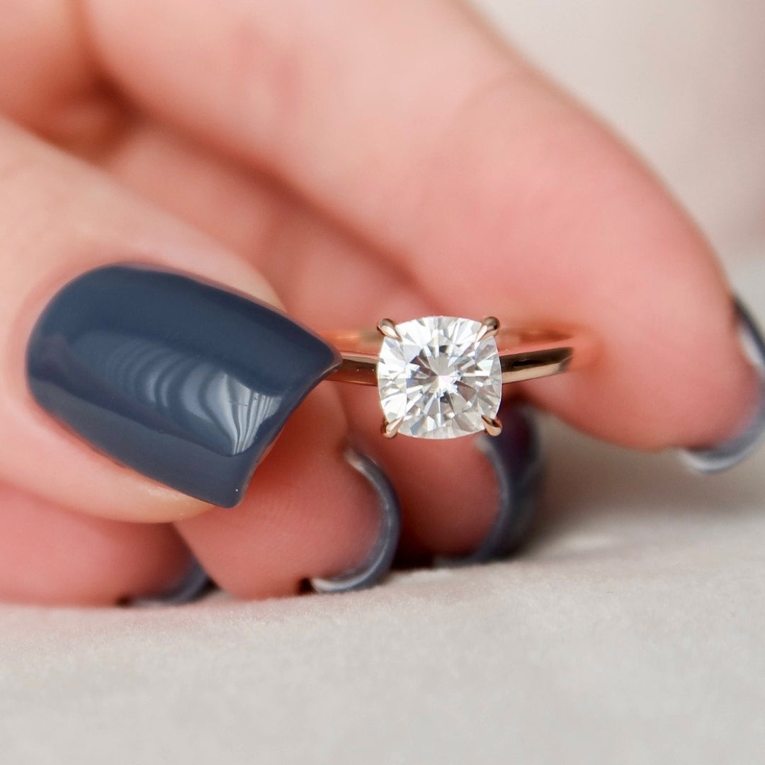 2.00 CT Cushion Brilliant Cut Cathedral Shank Halo Moissanite Anniversary Ring