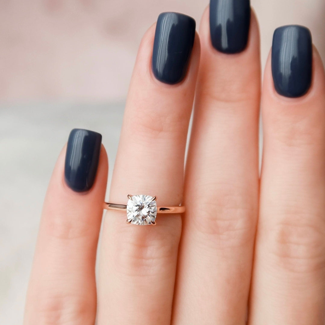 2.00 CT Cushion Brilliant Cut Cathedral Shank Halo Moissanite Anniversary Ring