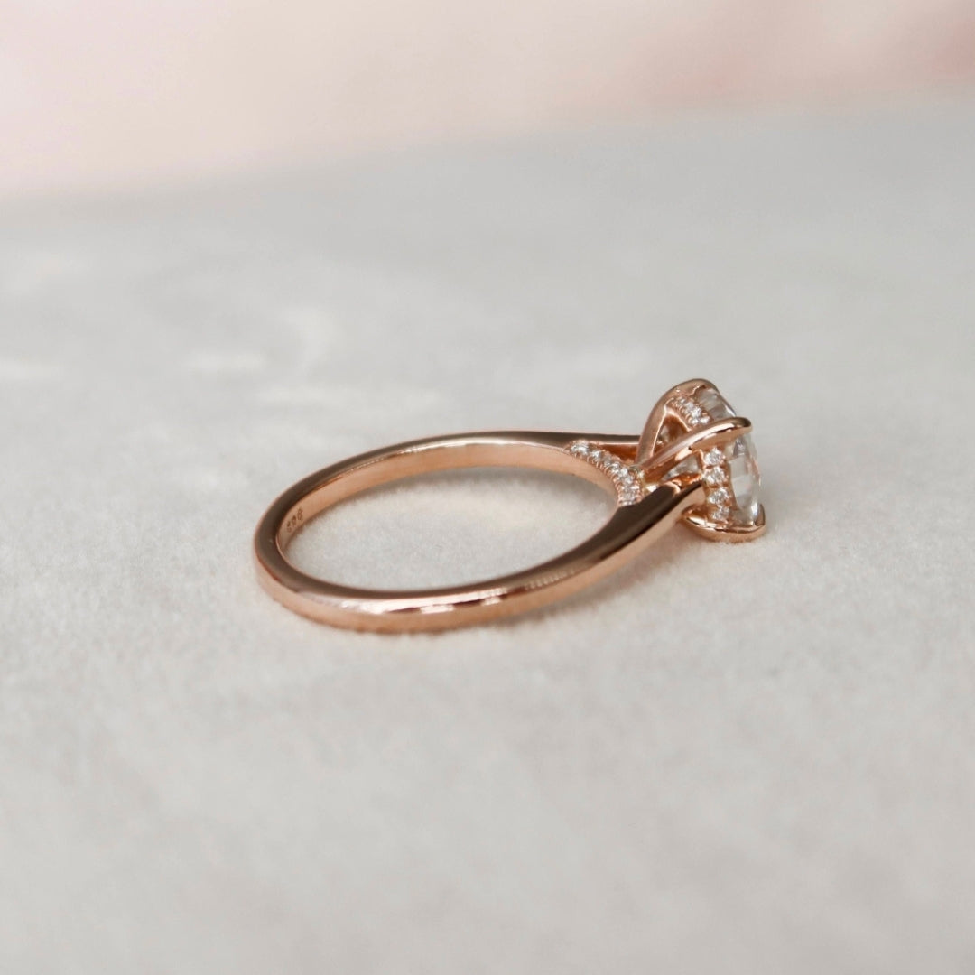 2.00 CT Cushion Brilliant Cut Cathedral Shank Halo Moissanite Anniversary Ring