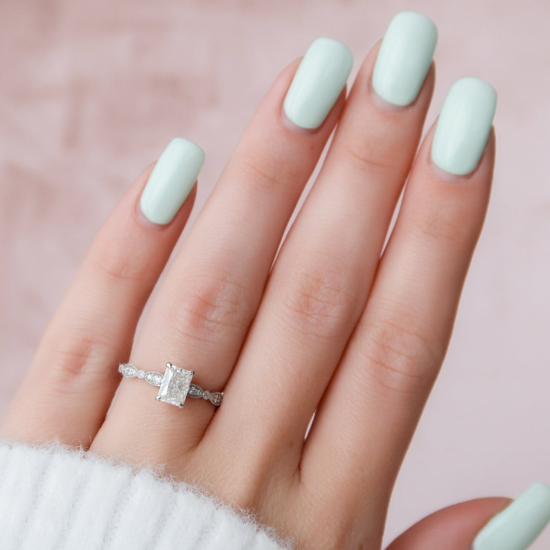 2.35 CT Radiant Cut Classic Pave Setting Side Stone Moissanite Wedding Ring