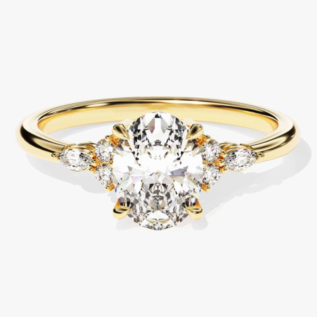 3.40 CT Oval Diamond Engagement Ring with a Touch of Nature's Beauty