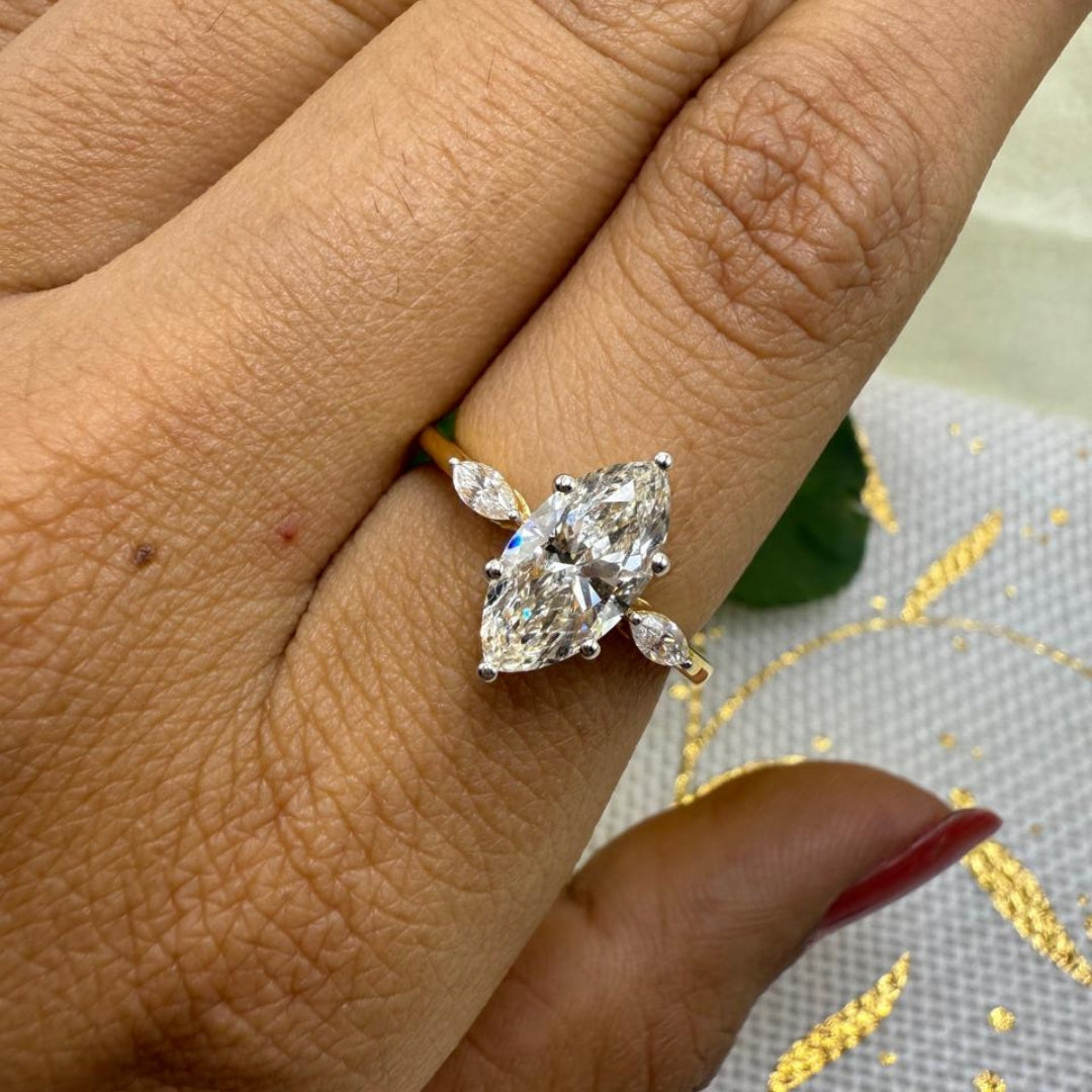 Brilliant 3.86 CT Marquise Cut Three Stone Moissanite Anniversary Ring