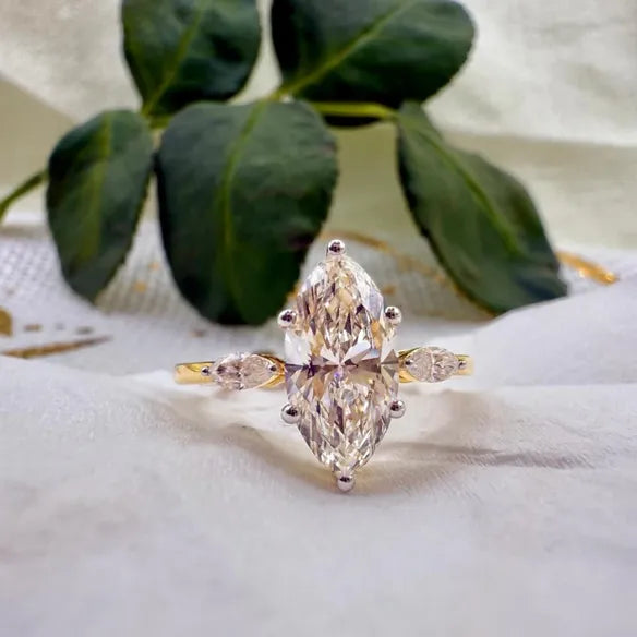 Brilliant 3.86 CT Marquise Cut Three Stone Moissanite Anniversary Ring