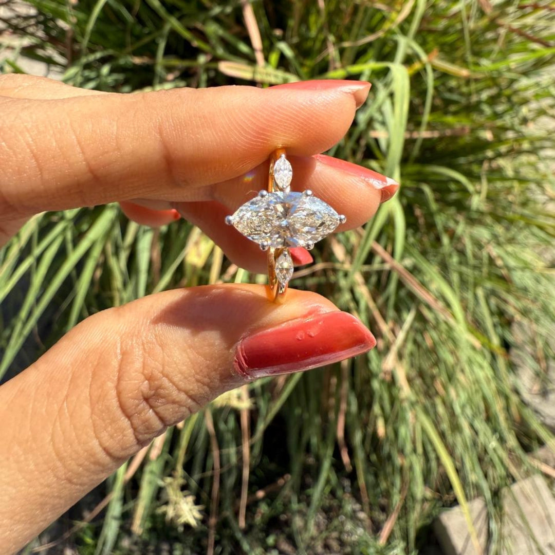Brilliant 3.86 CT Marquise Cut Three Stone Moissanite Anniversary Ring