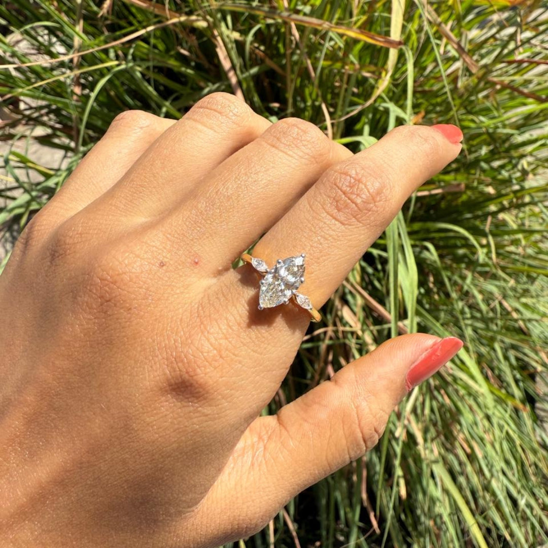 Brilliant 3.86 CT Marquise Cut Three Stone Moissanite Anniversary Ring