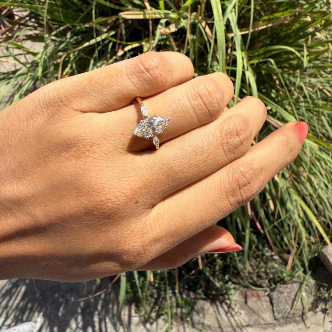 Brilliant 3.86 CT Marquise Cut Three Stone Moissanite Anniversary Ring