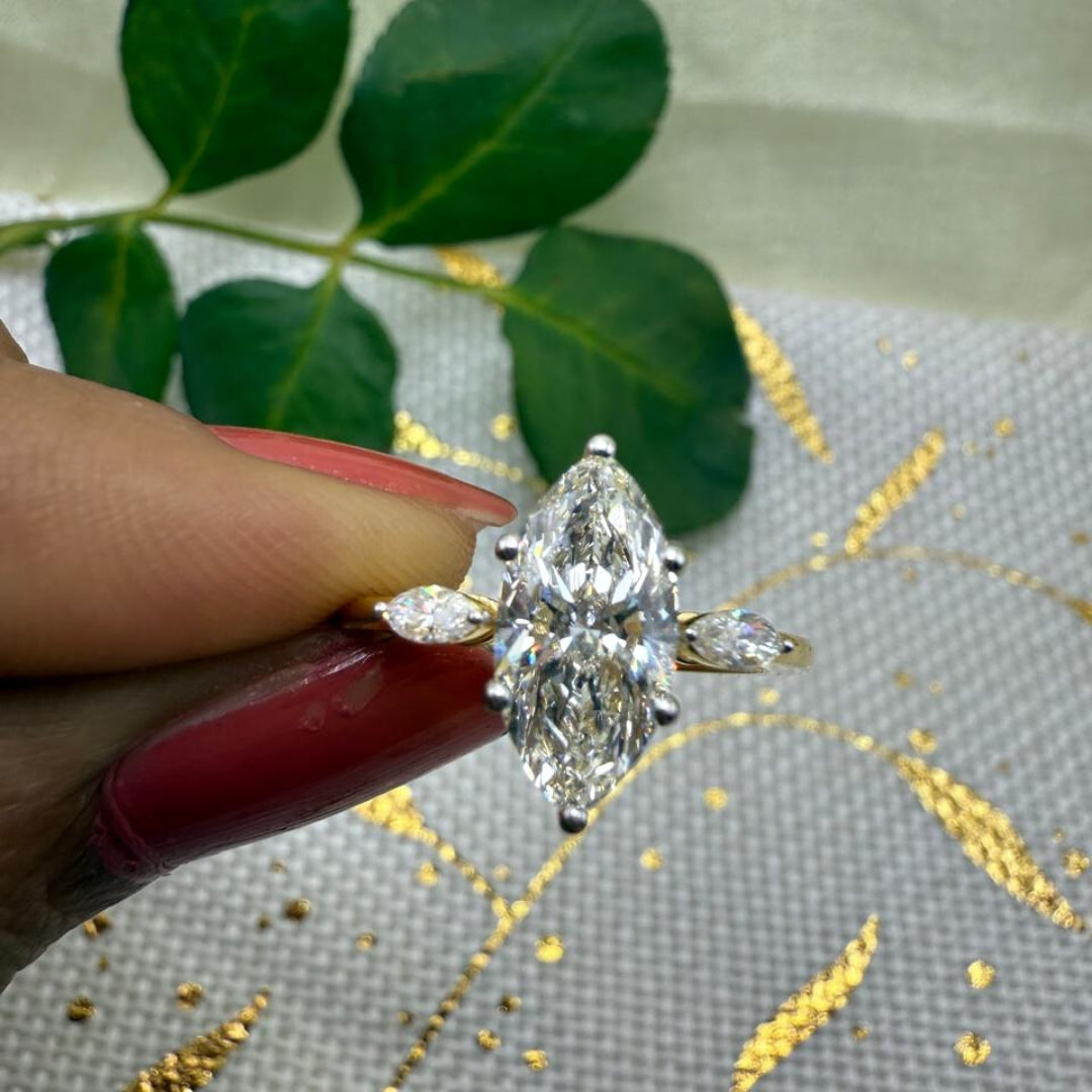 Brilliant 3.86 CT Marquise Cut Three Stone Moissanite Anniversary Ring