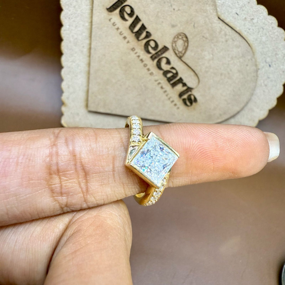 3.54 CT Moissanite Princess Cut with Side Stones a Perfect Proposal Ring