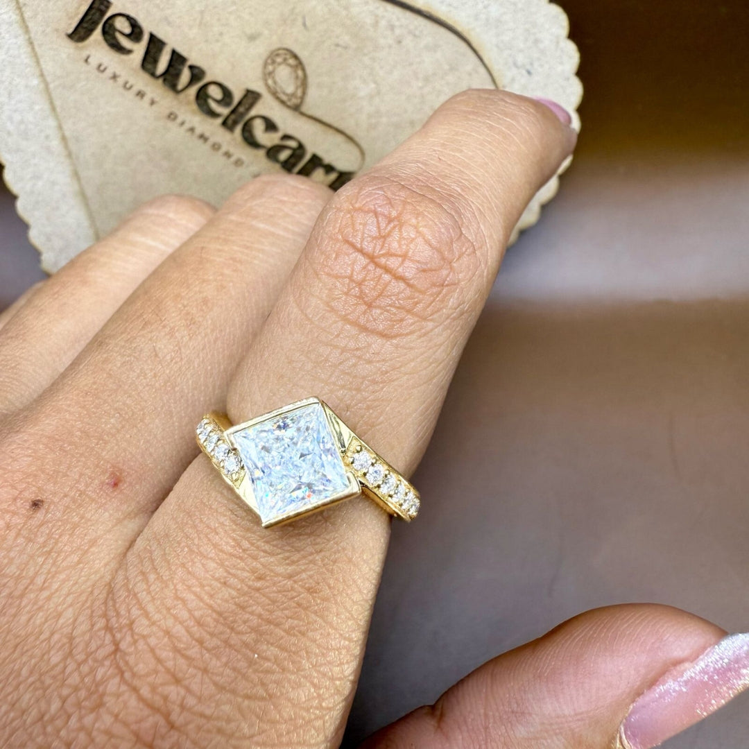 3.54 CT Moissanite Princess Cut with Side Stones a Perfect Proposal Ring