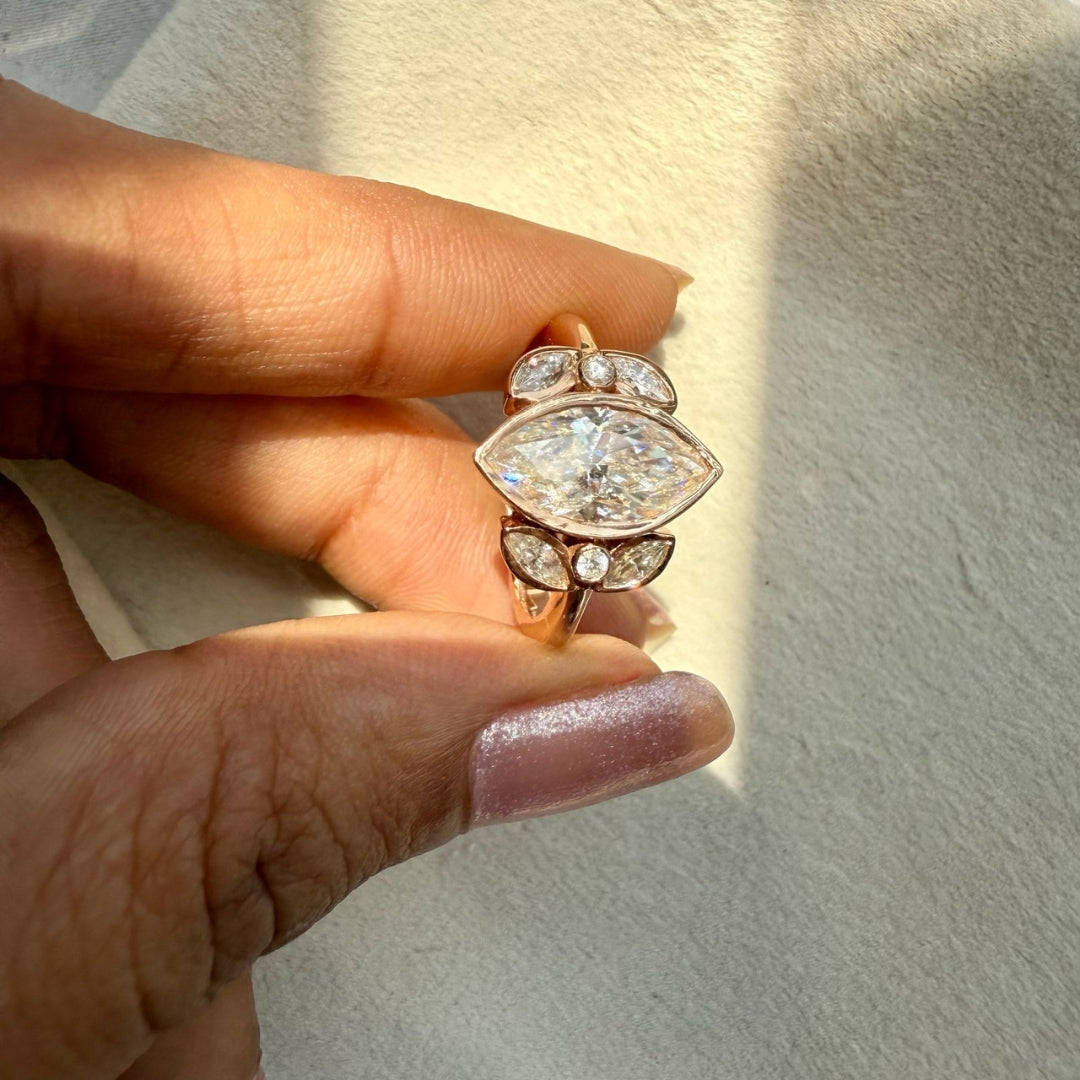 Radiantly Beautiful Moissanite 3.78 CT Marquise Ring with Sparkling Diamond