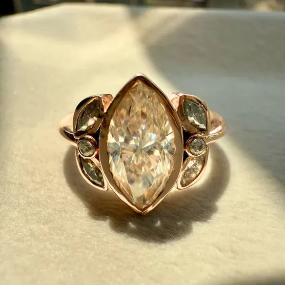 Radiantly Beautiful Moissanite 3.78 CT Marquise Ring with Sparkling Diamond