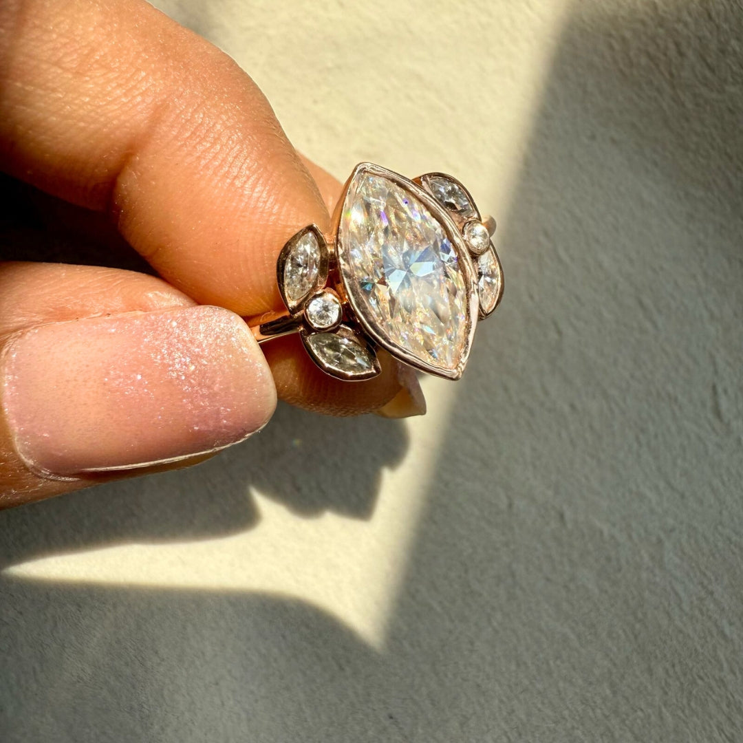 Radiantly Beautiful Moissanite 3.78 CT Marquise Ring with Sparkling Diamond