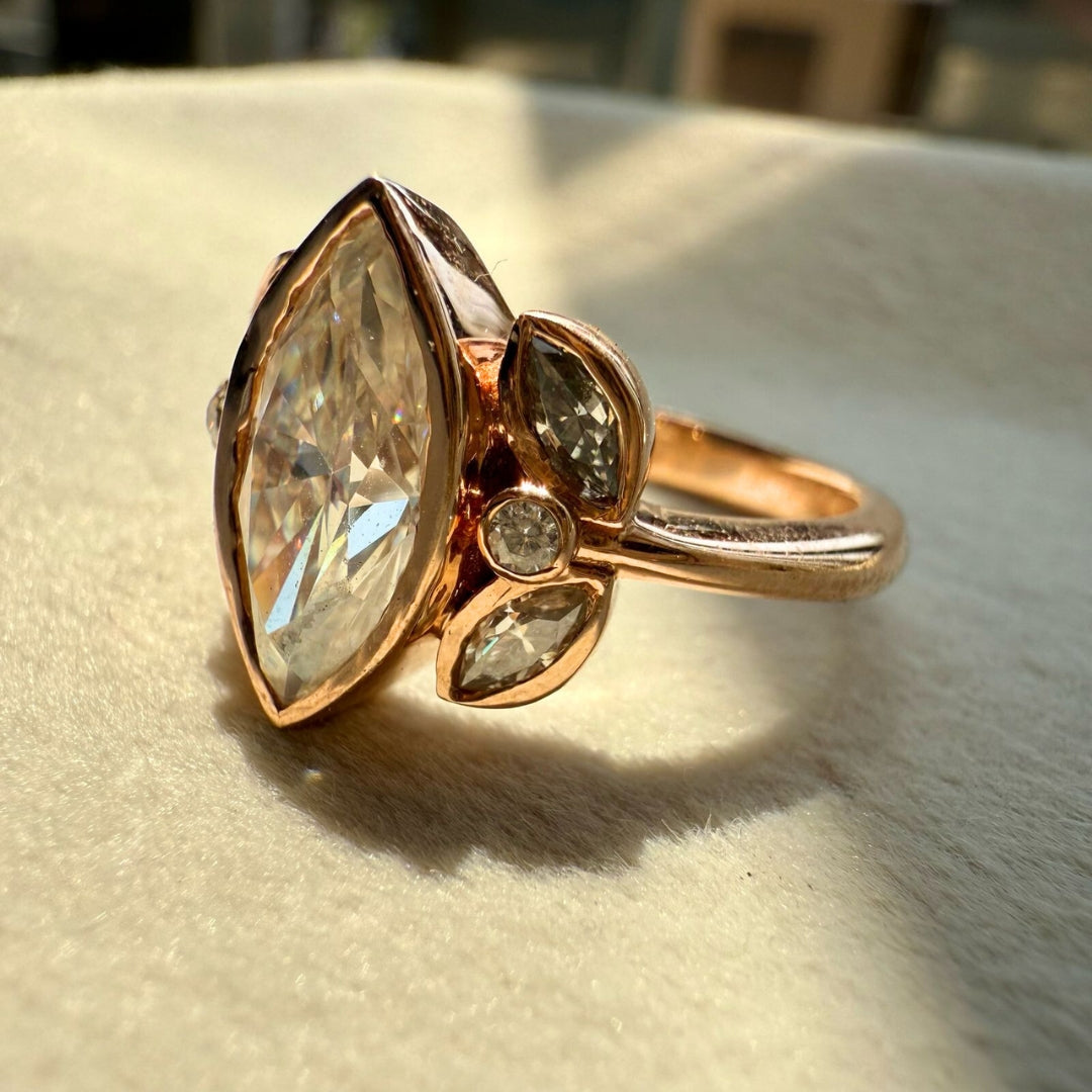 Radiantly Beautiful Moissanite 3.78 CT Marquise Ring with Sparkling Diamond