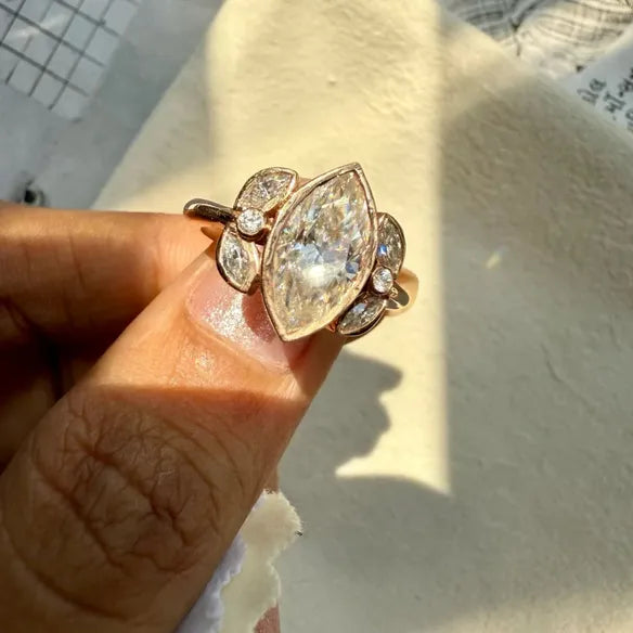 Radiantly Beautiful Moissanite 3.78 CT Marquise Ring with Sparkling Diamond