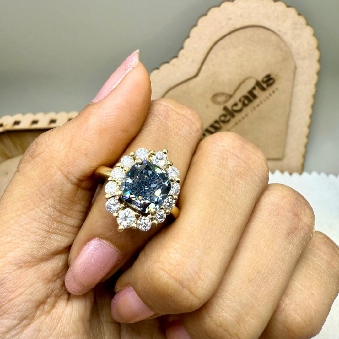 Sparkling 4.70 CT Moissanite Halo Cushion Cut Love's Embrace