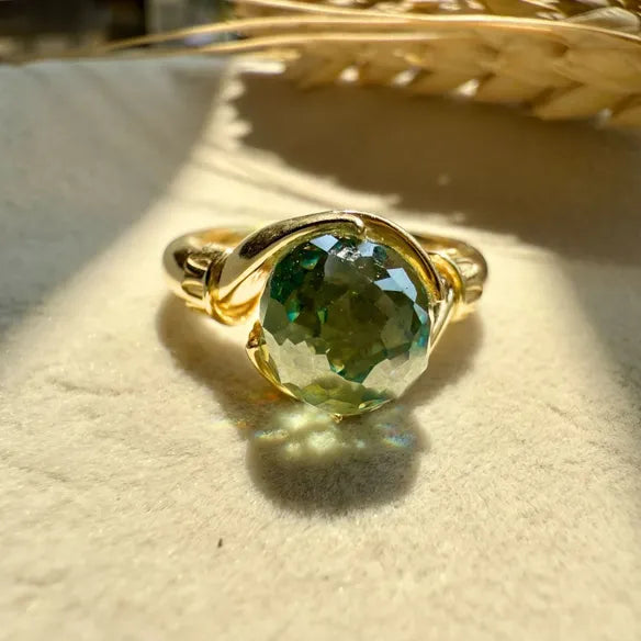 Infinity Style Ring, 4.26 CT Green Round Cut Moissanite Engagement Ring Gift for Her