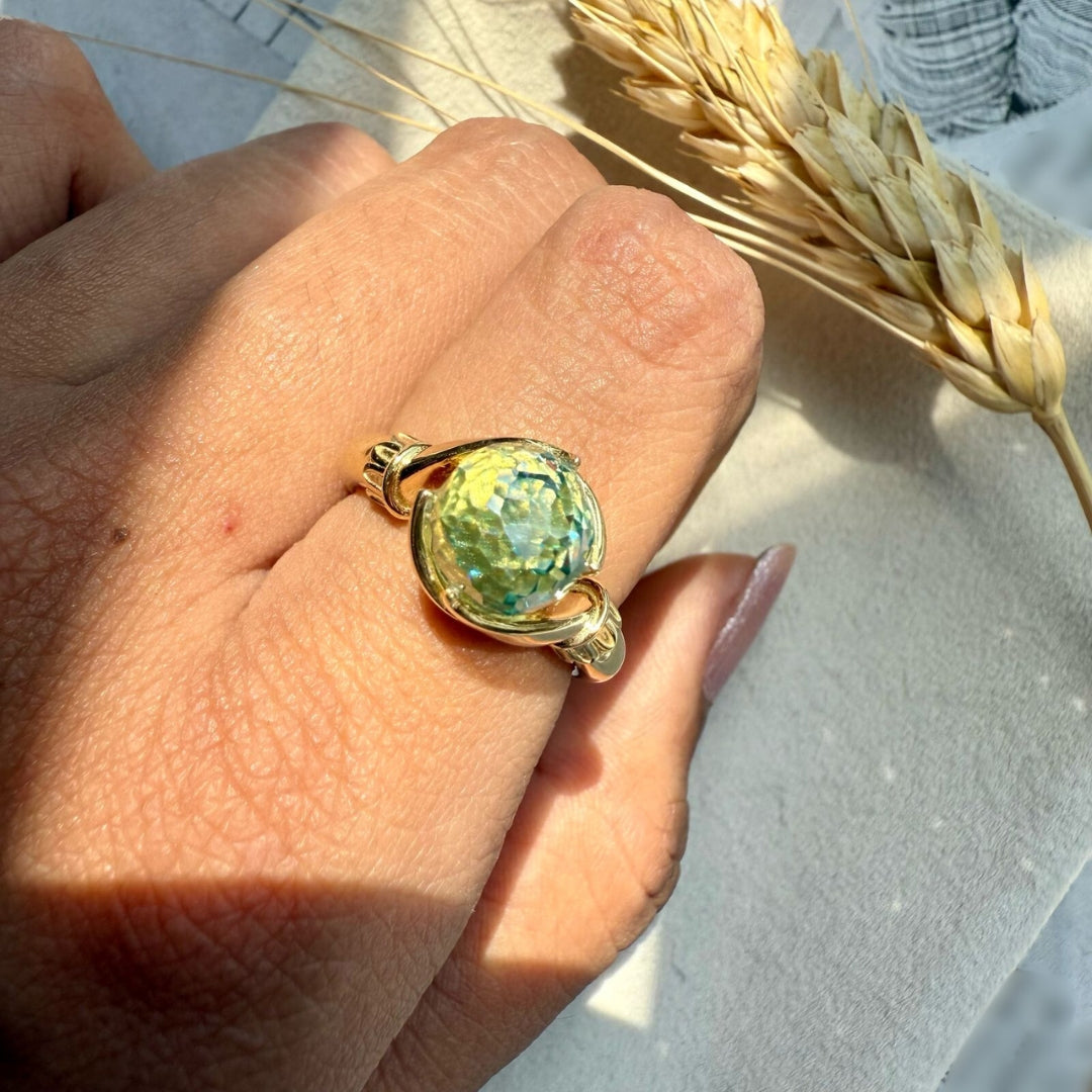 Infinity Style Ring, 4.26 CT Green Round Cut Moissanite Engagement Ring Gift for Her