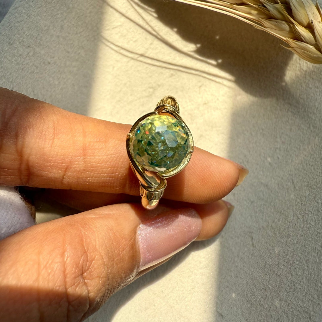 Infinity Style Ring, 4.26 CT Green Round Cut Moissanite Engagement Ring Gift for Her