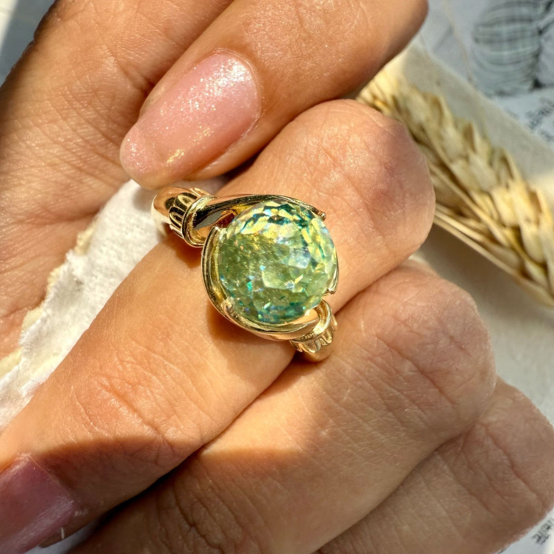 Infinity Style Ring, 4.26 CT Green Round Cut Moissanite Engagement Ring Gift for Her