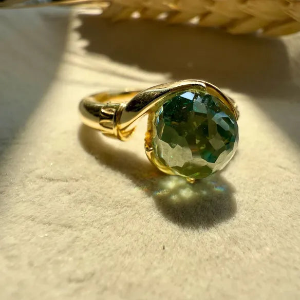 Infinity Style Ring, 4.26 CT Green Round Cut Moissanite Engagement Ring Gift for Her