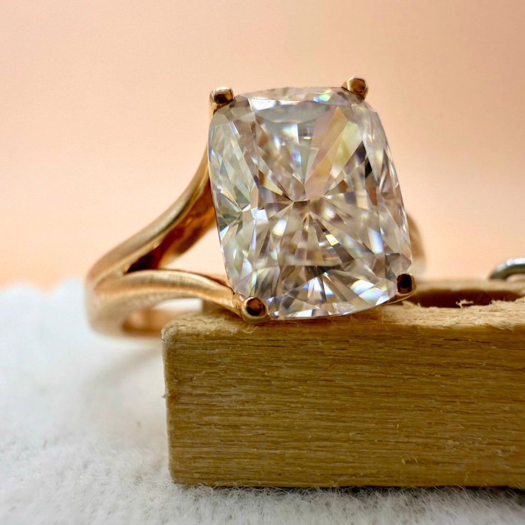 Cushion Moissanite Split Shank Engagement Ring For Women