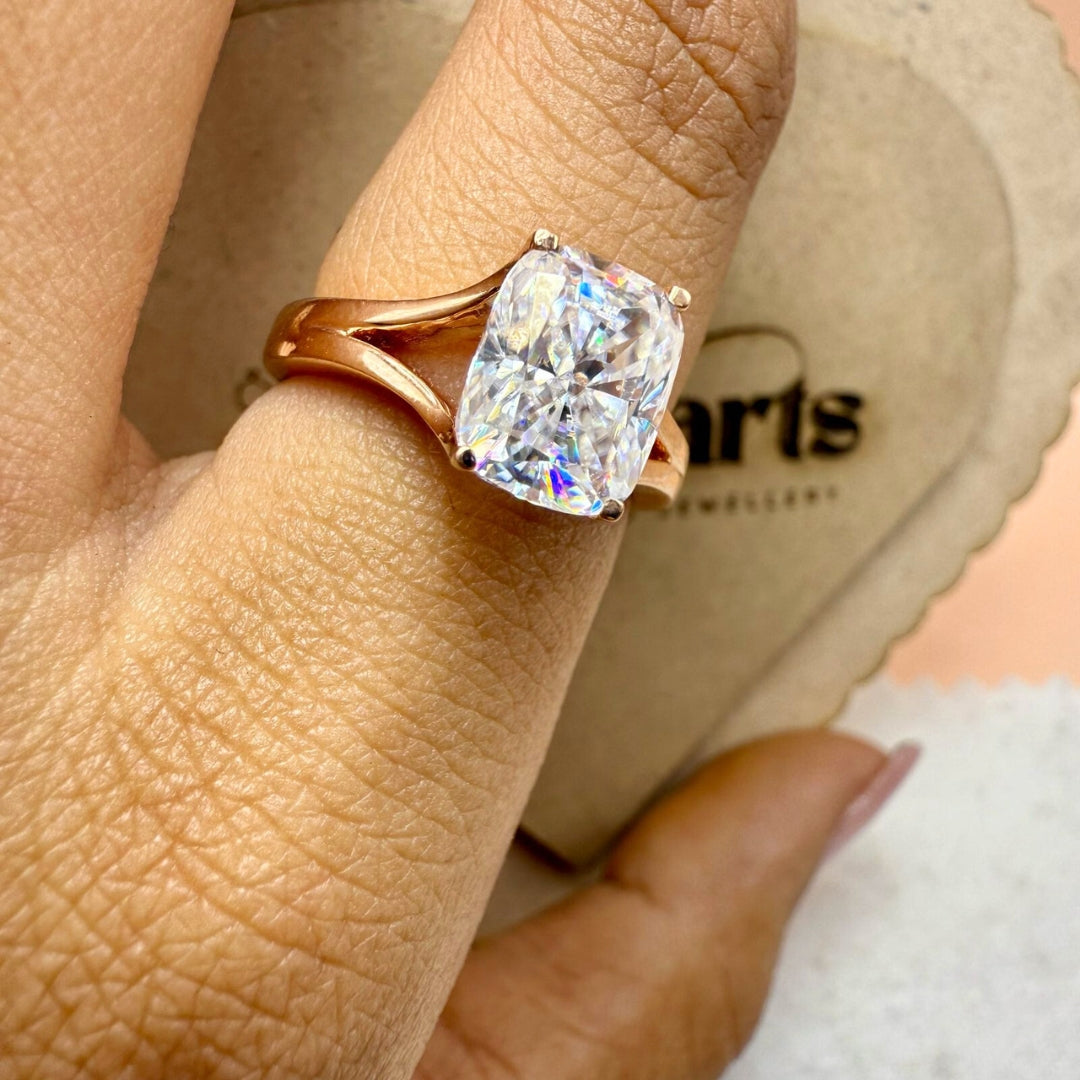 Cushion Moissanite Split Shank Engagement Ring For Women