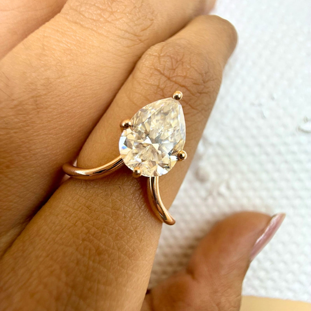 Moissanite Pear Cut Solitaire Diamond Ring - Rose Gold